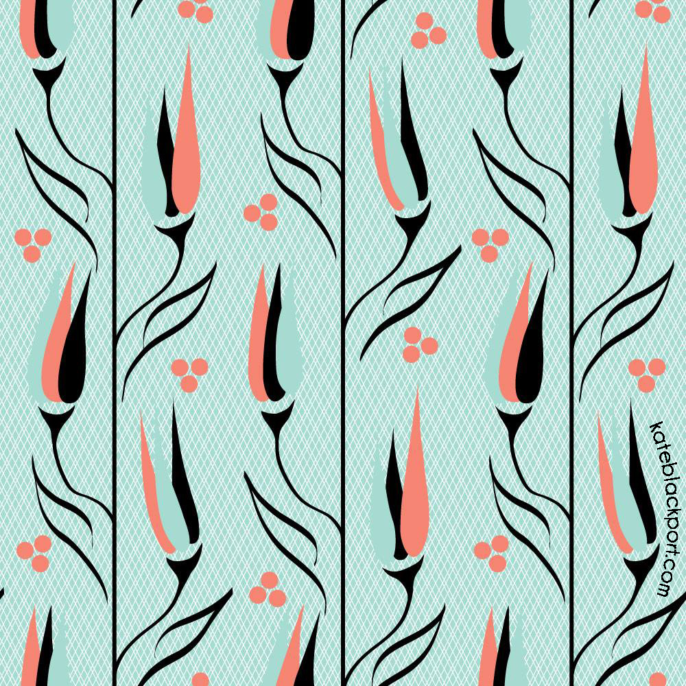 Coral, Mint, Black & White Spoonflower Contest Entry - Kateblackport.com